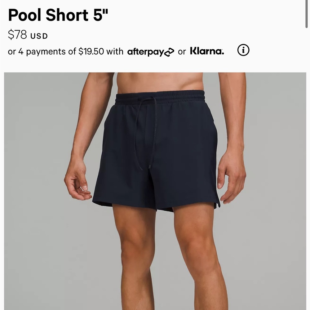 Navy blue lululemon pool shorts. Worn once.